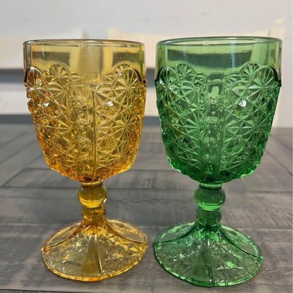 Daisy and Button Pattern Water Goblets by L.G. Wright